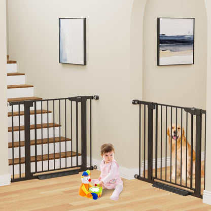 Cumbor 29.7-48" Baby Gate for Stairs, Mom's Choice Awards Winner-Dog Gate for Doorways, Auto Close Safety Pet Gate for Dogs Indoor, Easy Install Pressure Mounted Child Gate with Walk Thru Door, Brown