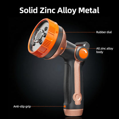 Heavy Duty Metal Hose Sprayer, 8 Patterns & Thumb Control, Orange | Rust-proof metal,8 spray patterns,thumb-control flow,on-off valveergonomic grip,for lawns, plants,cars,pets