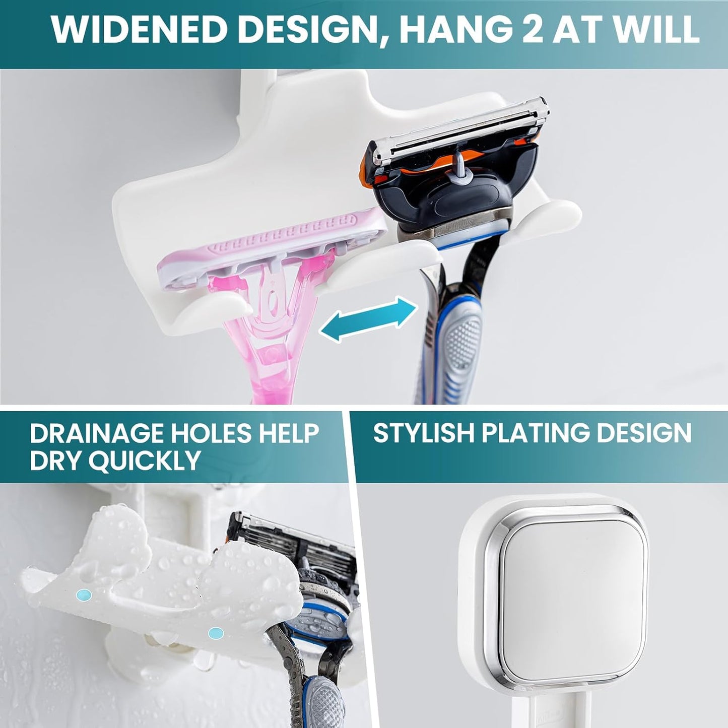 TAILI Suction Cup Razor Holder for Shower Wall 2 Pack, Versatile Suction Cup Hooks for Razor, Towel, Loofah, Squeegee, Cell Phone, Removable Damage-Free Hanging Shower Hook, Shaver Holder, Black