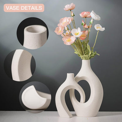 Levvohd Hollow Ceramic Vase Set of 2, Modern Nordic Minimalist Book Style Boho Aesthetic Vases for Home Decor Living Room Shelf Entryway Coffee Centerpiece Table Decorative (Cream White)