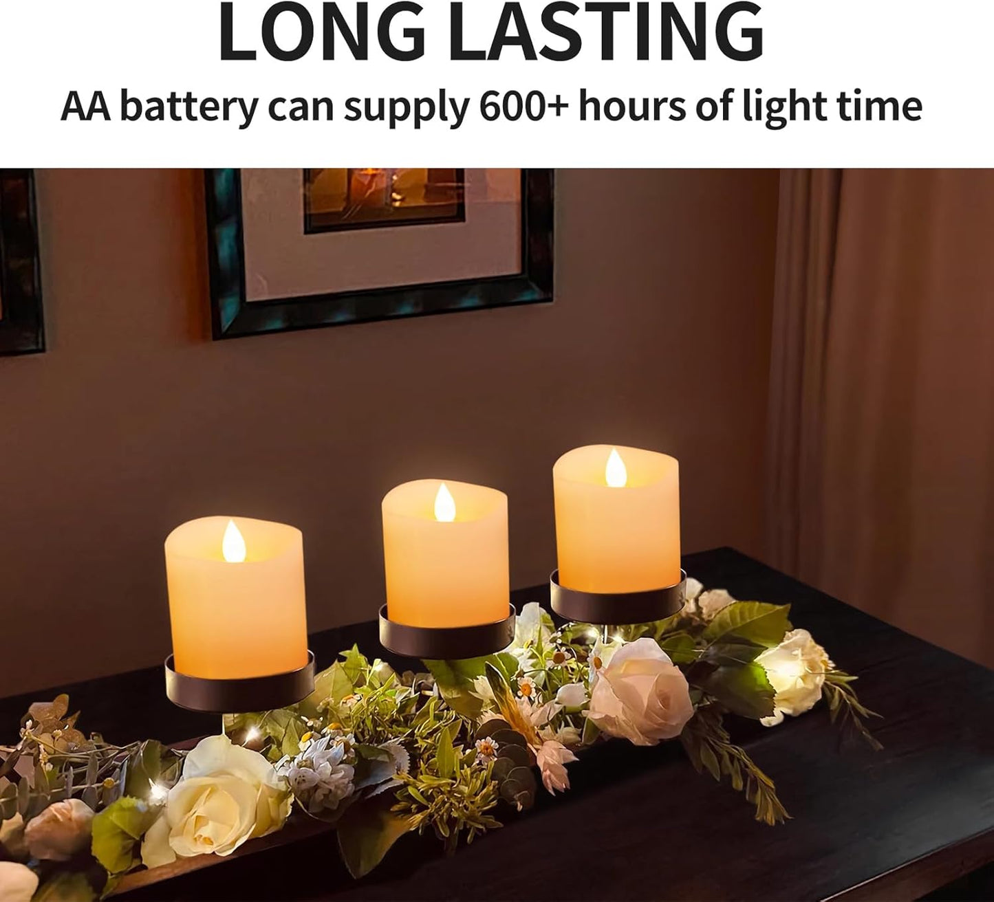 3x3 Flickering Flameless Candles Set of 2, 2AA Battery Life 600 Hours Battery Candles Flickering with Timer,3 inch Flameless Candles with Remote for Indoor/Outdoor, Ivory