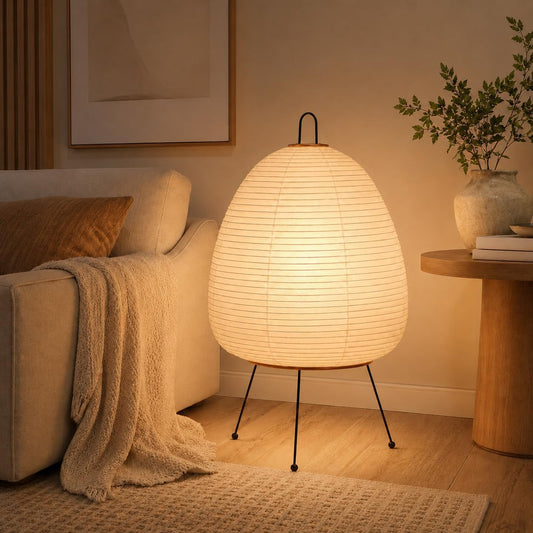 Tripod Floor Lamp 3 Color Temperatures 3000K/4500K/6500K LED Bulb Included,Japanese Rice Paper Standing Lamp with Foot Switch, Minimalist Small Lantern Lamp for Bedroom Living Room Entrywa