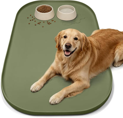 SMILOOL Silicone Pet Food Mat with Raised Edge for Food and Water Bowl, Dog Feeding Mats, Cat Food Trays for Floor Waterproof, Rubber Tray for Dogs and Cats, 19 x 12 x 0.7 Black