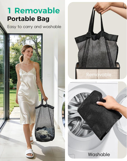 150L 2-Section Laundry Hamper with Lid – Removable Bag, Double Compartment Clothes Hamper for Bathroom, Bedroom, Dorm & Laundry Room