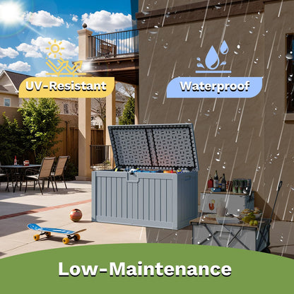 Patiowell 100 Gallon Resin Deck Box, Waterproof Large Outdoor Storage Box for Patio Furniture and Garden Tools, Black
