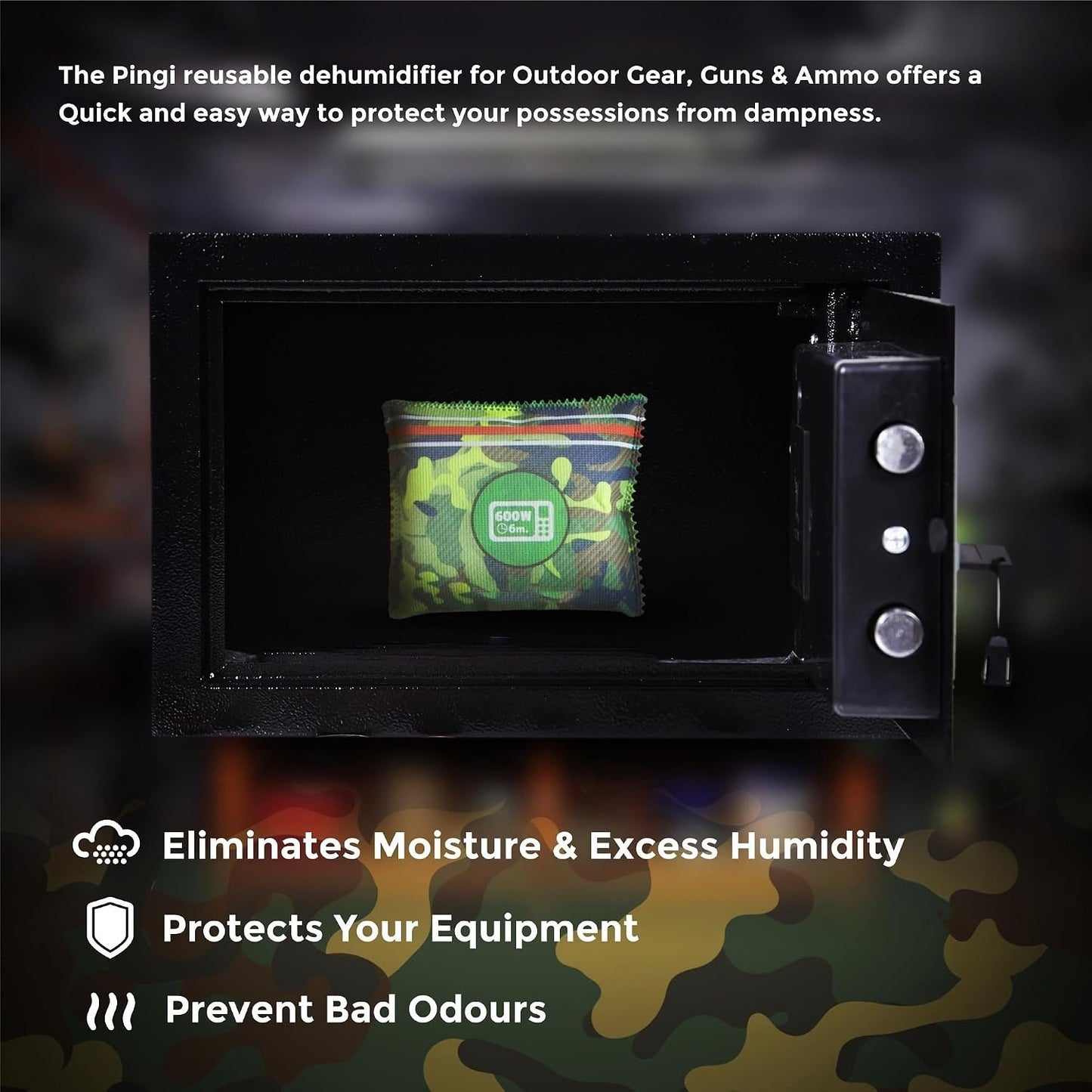 Zarpax Gun Safe Dehumidifier Camouflage - Rechargeable Desiccant Dehumidifier Bags - Reusable & Absorbs Moisture & Humidity - 4x Pack