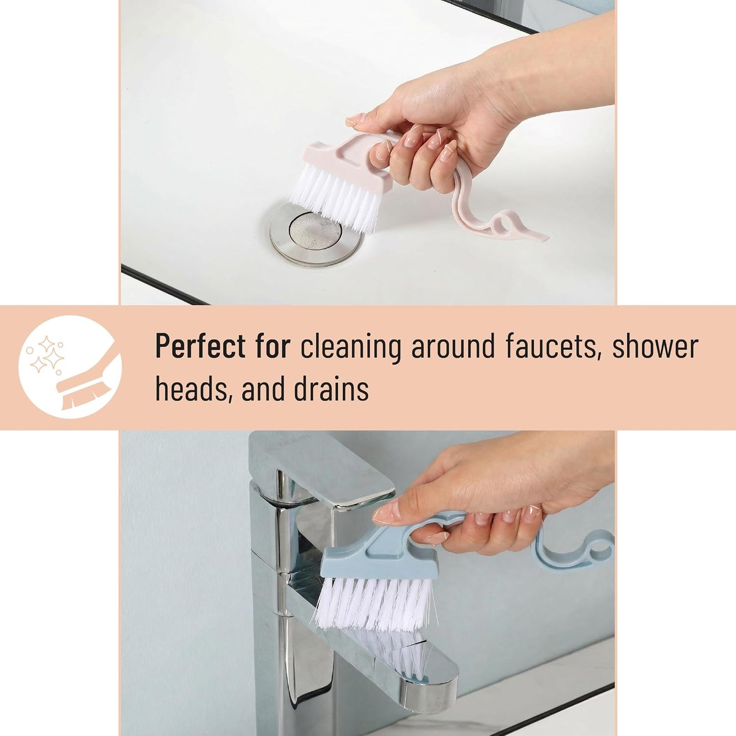 Slick- Window Track Cleaning Brush, 2 Pack, Blue Ergonomic Handle | Built-in Scraper, Multipurpose Window Track Cleaning Tool for Sliding Doors, Windows, Corners, Dust, Dirt & Narrow Gaps