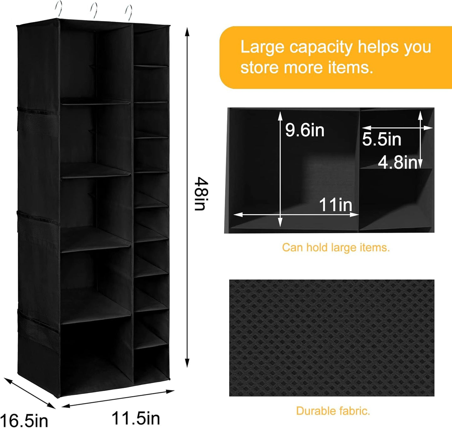 Libeder Shoe Organizer for Closet, 15 Shelf Hanging Closet Storage Shelves - 10 Shoe Rack Organizer and 5 Compartment for Clothes with 6 Side Mesh Pockets for Scarves Socks,Gloves, Grey