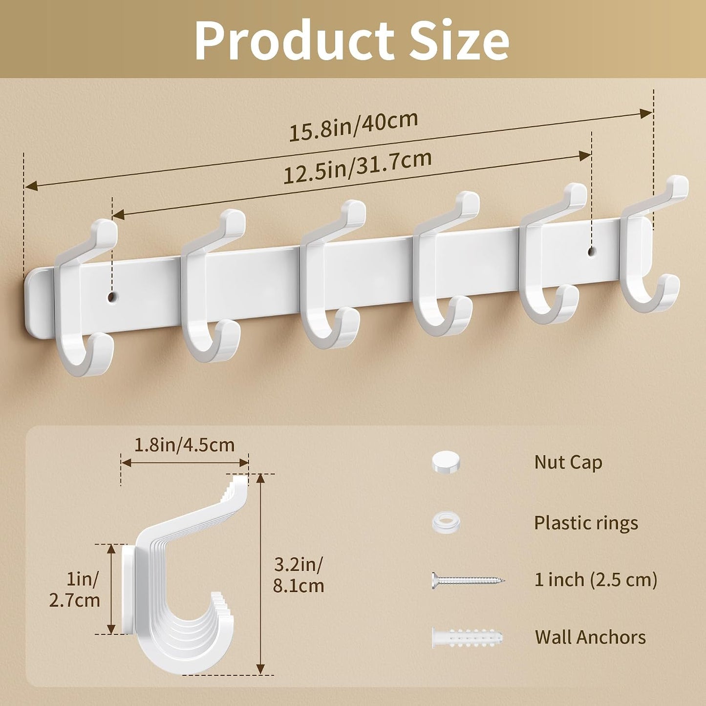 pickpiff Coat Rack Wall Mounted Heavy-Duty: Metal Coat Hanger 6 Hooks for Hanging Hat, Clothes, Robe, Keys, Backpack, Bathroom Towels, Jacket, Purse - Closet, Door, Entryway, Mudroom (Black, 1 Pack)