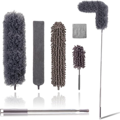Microfiber Duster Kit for High Ceiling (6pcs), Extendable Dusters for Cleaning with 100" Extension Pole, Long Feather Duster for Fan/Car, House Cleaning Tool Kit by OOSOFITT