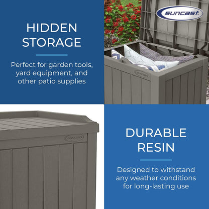 Suncast Outdoor Storage Box - 22 Gallon Stone Gray Resin Outdoor Deck Box with Seat, Weatherproof Patio Storage Bin Container for Keeping Cushions, Tools, & Towels for Pool, Yard, & Garden
