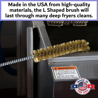 Deep Fryer Cleaning Brush – L-Shaped High-Temp Commercial Kitchen Tool - Heavy Duty Brass Bristles - Heat Resistant to 750F for Food Debris - Deep Fryer Cleaner - Made in USA by FryOilSaver Co. B53C
