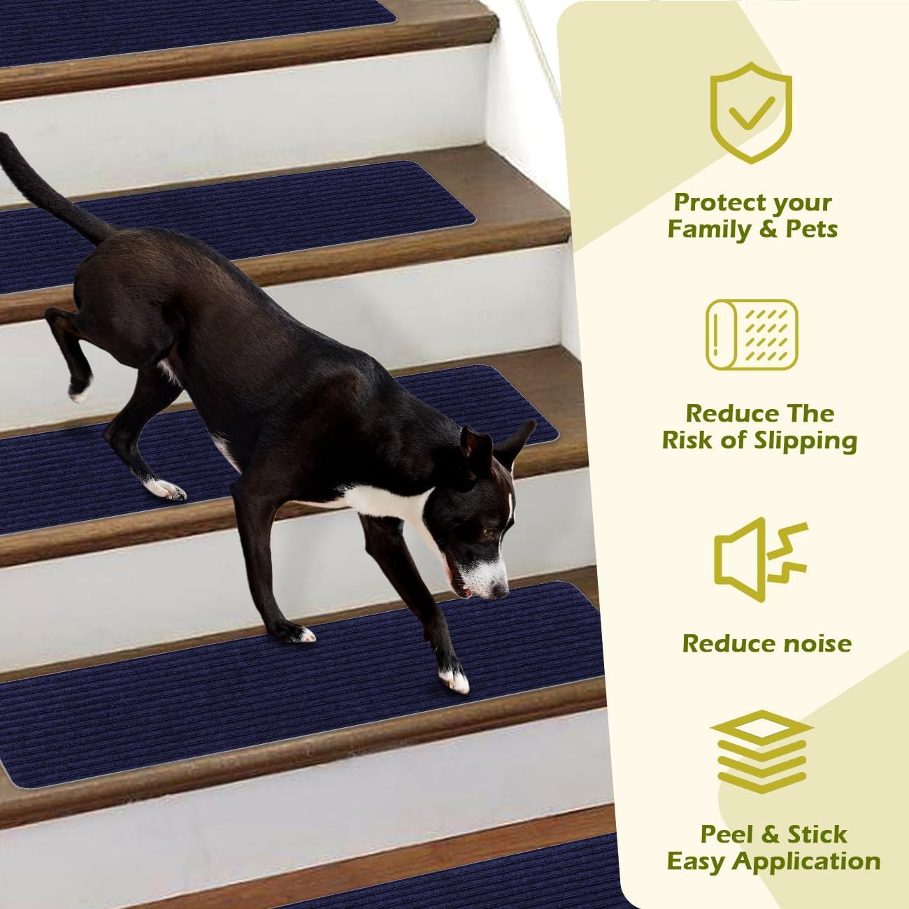 Stair Treads Non-Slip 16 Pack 8"x30" - Carpet Stair Runner for Indoor Wooden Steps with TPE Backing & Anti-Skid Surface, Reusable Adhesive Safety Rug for Kids/Elder/Pet-Friendly - Brown