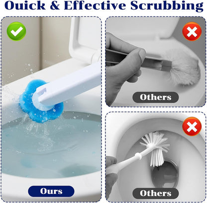 2 Pack Disposable Toilet Brush and Holder Set, Extended Handle Toilet Bowl Cleaner Wand with 48 Refills Replacement Heads Pads Bathroom Maintenance Bathtub Stick Cleaning System Starter Kit