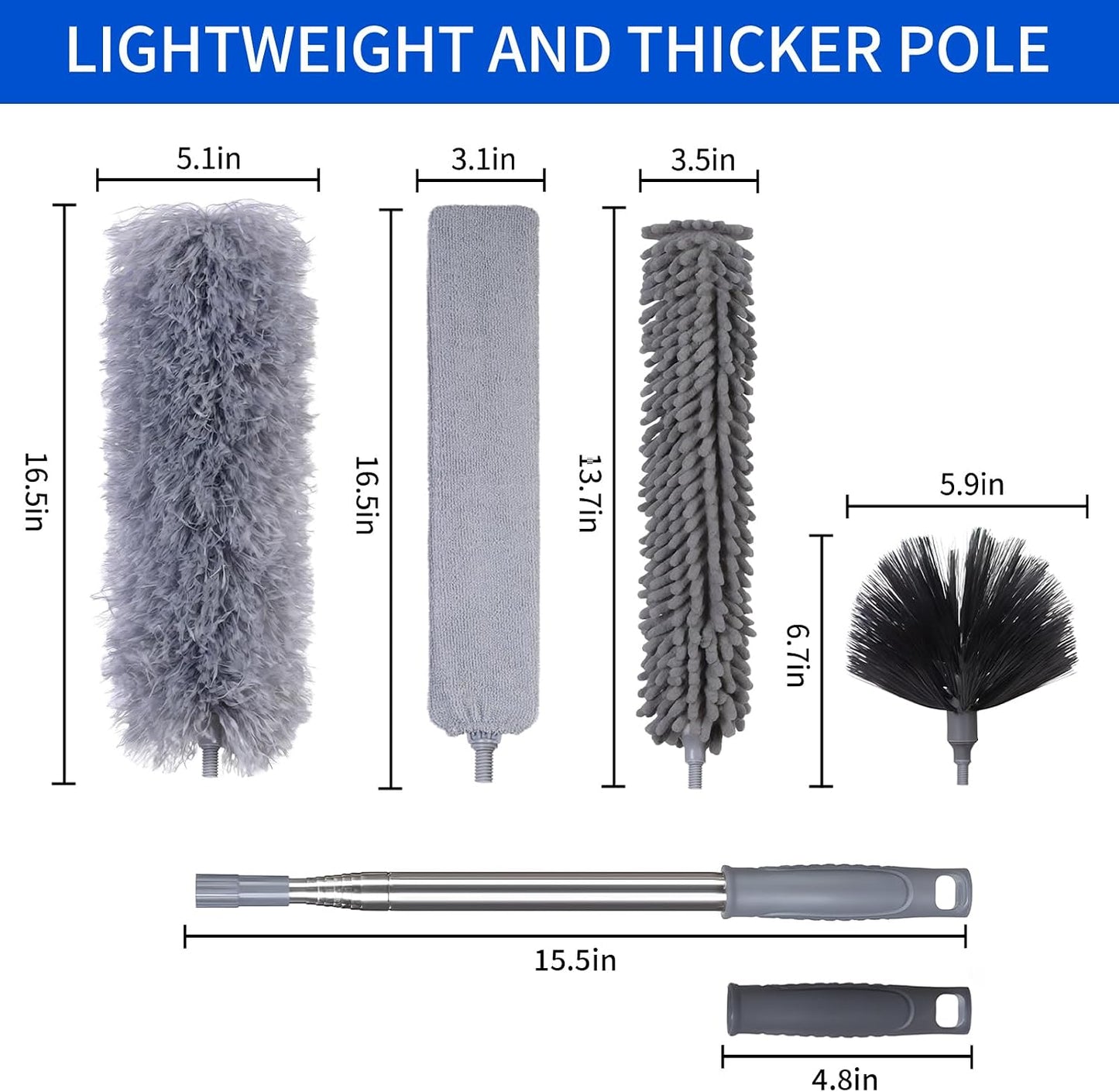 FrutPunch Duster with Extension Pole,Ceiling Fan Cleaner Duster Set of 6, Telescopic Cobweb Feather Duster 100 Inch,Ceiling Fan Duster, House Cleaning Tool Set