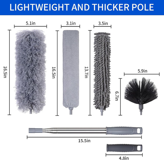 FrutPunch Duster with Extension Pole,Ceiling Fan Cleaner Duster Set of 6, Telescopic Cobweb Feather Duster 100 Inch,Ceiling Fan Duster, House Cleaning Tool Set