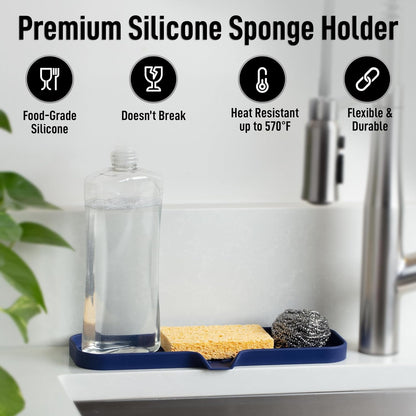 Zulay Kitchen (9x3.5in) Sponge Holder for Kitchen Sink - Flexible Heavy-Duty Multipurpose Sink Caddy - Counter Organizer for Kitchen, Bathroom, Makeup, Trinkets & More! (Grey)