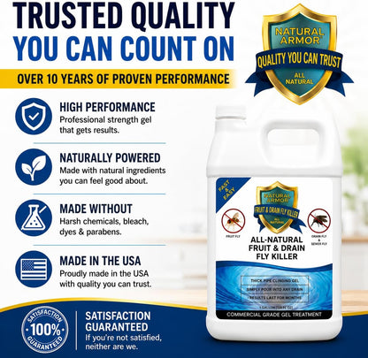 Natural Armor Drain Fly & Fruit Fly Killer (128oz Gallon) | Eliminates Gross Fruit, Drain, Sewer & Gnat Infestations from Any Drain - Simple, Easy to Use - Sewer & Septic Safe