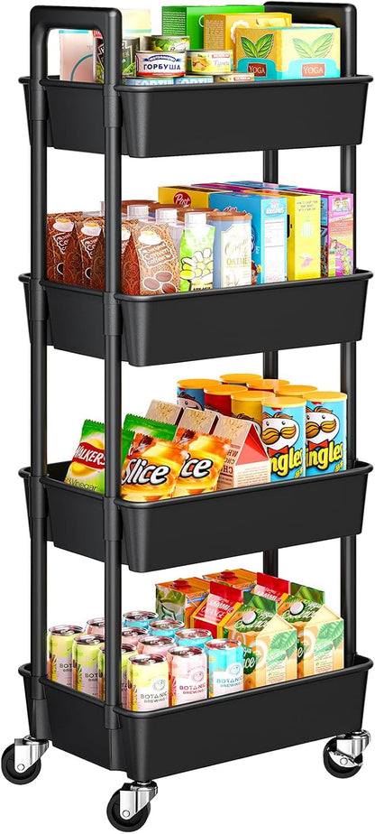 Pipishell 3 Tier Rolling Cart Organizer, Plastic Rolling Cart with Lockable Wheels & Reinforced Handle, Lightweight Utility Cart Storage Cart for Nursery, Kitchen, Bathroom, Craft Room, White, PIUC14W