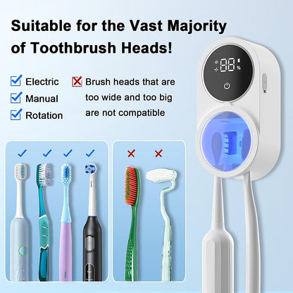 Toothbrush Holder and Cleaner Razor Holder/Dryer Light Cleaning and Air Drying Automatic Ratating Cover Rechargeable Wall Mounted for Bathroom Portable for Trip