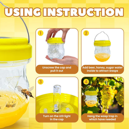 2 Pack Wasp Traps Solar Day & Night Wasps Bee Trap for Outdoor Hanging Outside Yellow Jacket Hornet Wasp Trap Catcher for Yard, Garden, Farm (Bait NOT Included)
