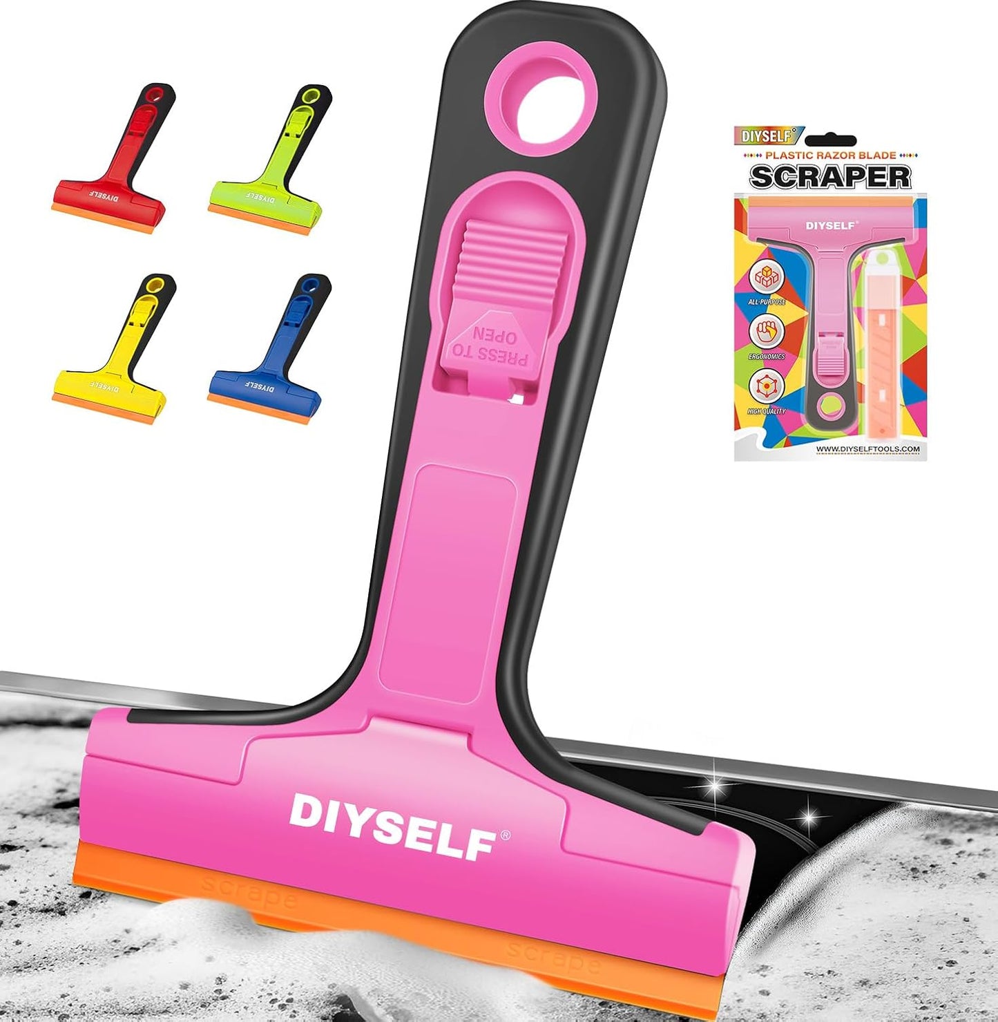 DIYSELF Razor Blade Scraper, 1 Pack Scraper Tool with 10pcs 4-Inch Blades, Razor Scraper for Cleaning Glass, Window, Stove Top, Oven, Kitchen, Cooktop, Shower Door, Sticky Residue, Tile, Wallpaper