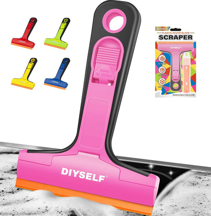 DIYSELF Razor Blade Scraper, 1 Pack Scraper Tool with 10pcs 4-Inch Blades, Razor Scraper for Cleaning Glass, Window, Stove Top, Oven, Kitchen, Cooktop, Shower Door, Sticky Residue, Tile, Wallpaper