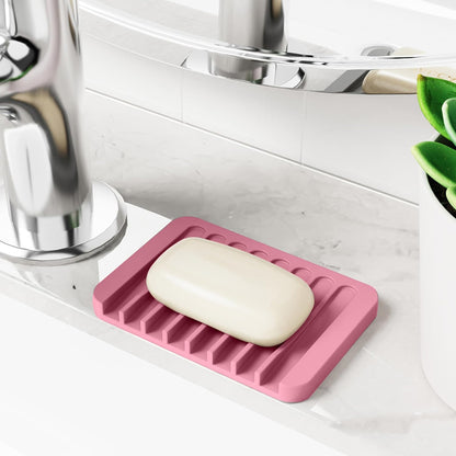 4-Pack Self Draining Soap Dish for Shower Bathroom Waterfall Silicone Soap Saver Tray Sponge Holder for Kitchen Sink Non-Slip Easy Clean (Black and White)