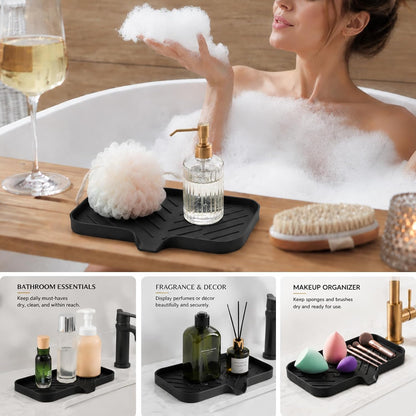 MicoYang Silicone Bathroom Soap Dishes with Drain Spout-Bathroom and Kitchen Sink Organizer,Sponge Holder,Dish Soap Tray,Perfect for Dispenser,Scrubber,Bottle,Cup on Sink or Counter-Coffee 4.9"×3.2"