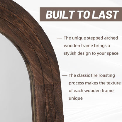 ZHUNFA Arched Full Length Mirror with Solid Wood Frame | 65x22 Farmhouse Wall Mirror Full Length with Stand, Vertical Hanging, Leaning Standing for Bedroom,Living Room, Rustic White