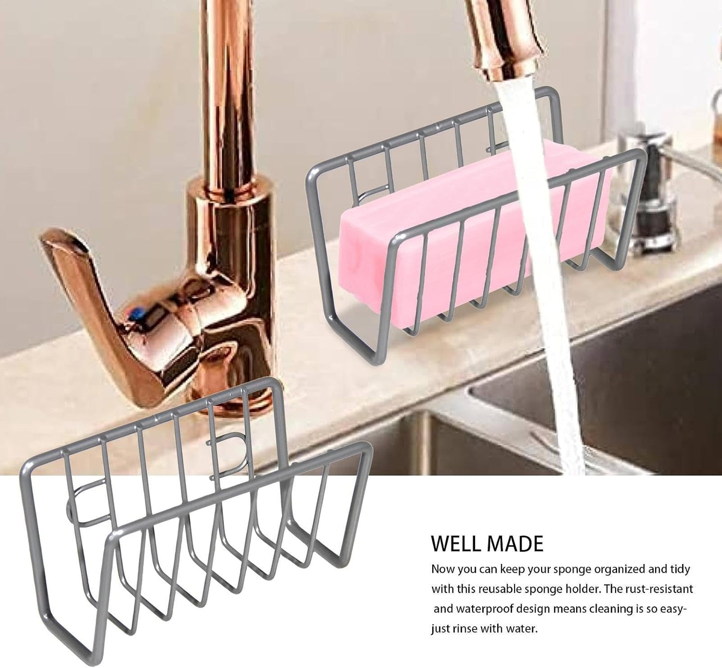 Sponge Rack – Iron and Stainless Steel 11x6x6 Cm | No-Drill Dishcloth Rack | Wall-Mounted Storage Holder for Kitchen Sink Organization to Hold Sponges, Dishcloths, and Cleaning Tools with Durable