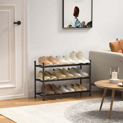 Uneviesyka Expandable Shoe Rack, 2 Tier Shoe Rack for Closet, Stackable Adjustable Standing Metal Shoe Shelf Organizer Storage, Small Shoe Racks for Front Door Entrance、Entryway(Black)