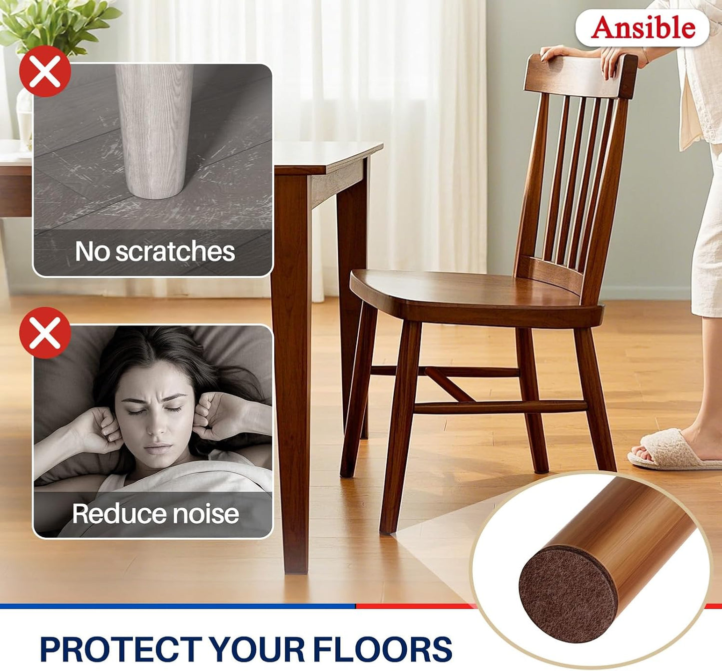 Ansible 60 PCS Felt Furniture Pads 1", Felt Pads for Chair Leg Floor Protectors for Hardwood Floors Round (Beige)