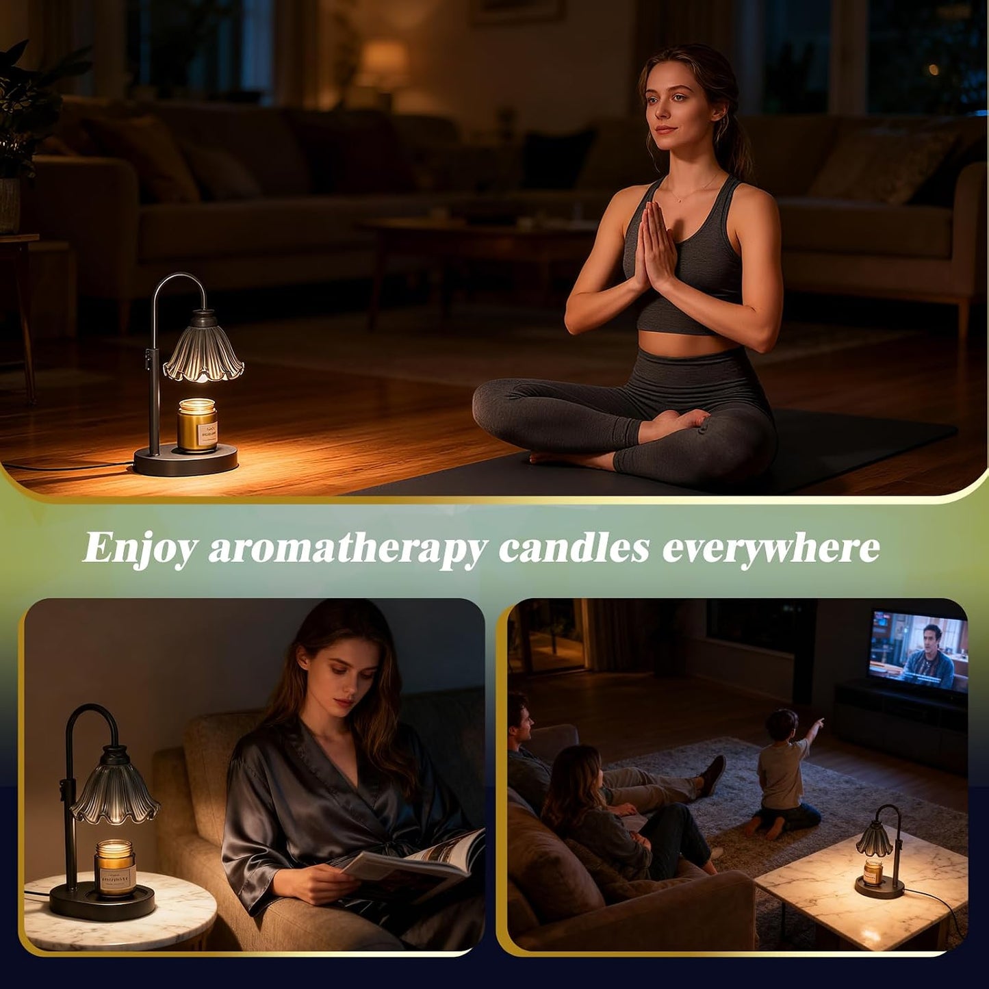 Candle Warmer Lamp with Adjustable Height - Flameless 4-Level Dimmable Wax Warmer, Timer Function & Stylish Design in Multiple Colors (Green)