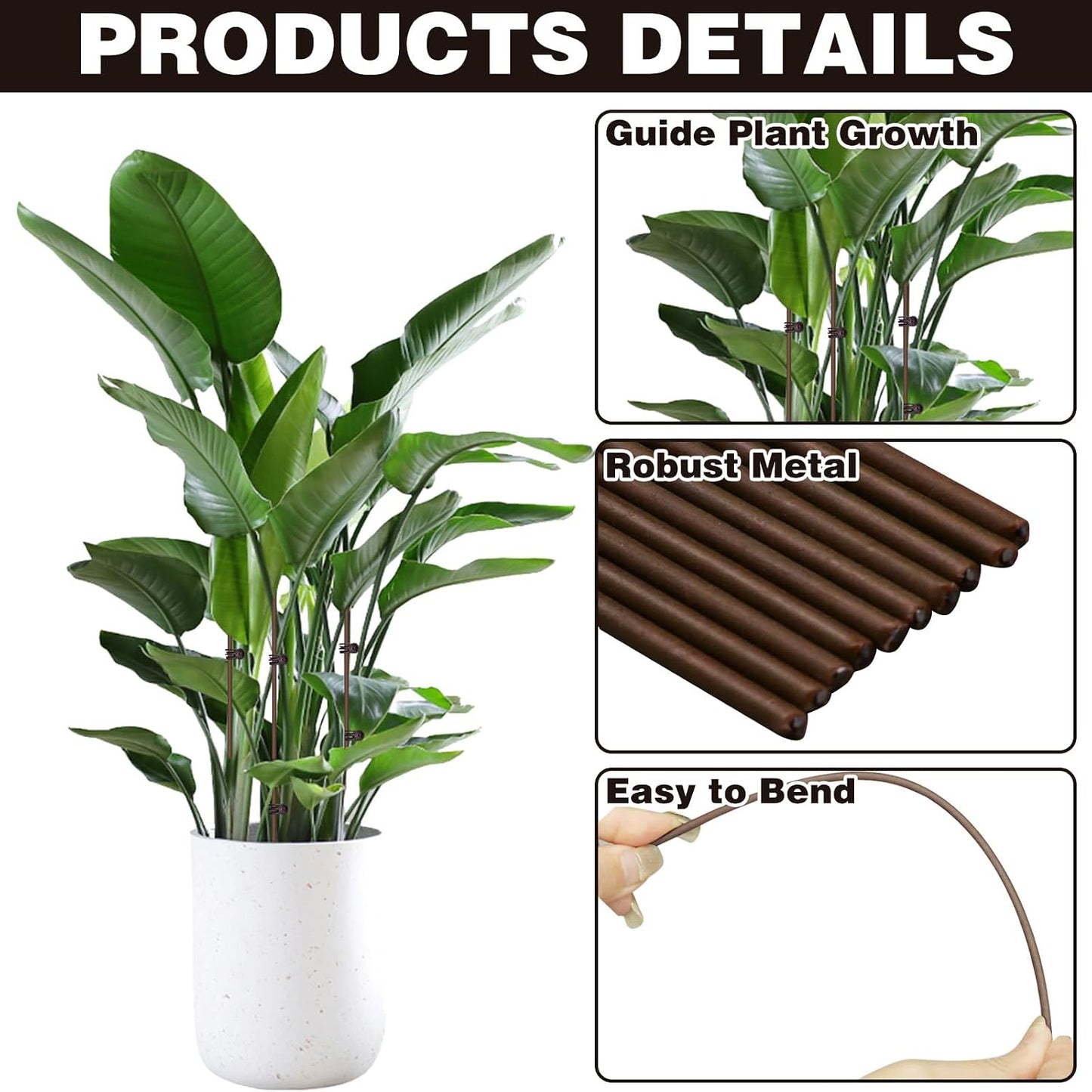 10pcs Green Plant Support Stakes with 15pcs Clips, Bendable Stakes for Tall Plants, Indoor & Outdoor Use