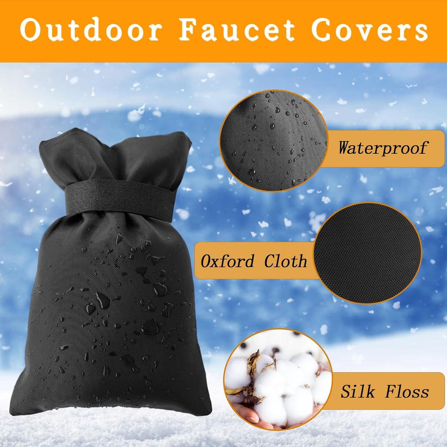 4 Pack Outdoor Faucet Covers for Winter Freeze Protection,5.5 x 7.9 Inch Reusable Waterproof Hose Bib Cover,Thickened Anti-Freeze Faucet Socks for Outdoor Garden,Black