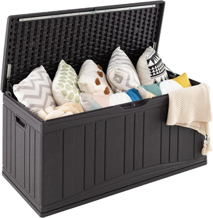 Tangkula 25 Gallon Waterproof Outdoor Storage Box with Lockable Lid | PP Resin, Wicker Patterned, Indoor Outdoor Use, Portable, Versatility, for Deck, Pool, Patio Cushions, Garden Tools