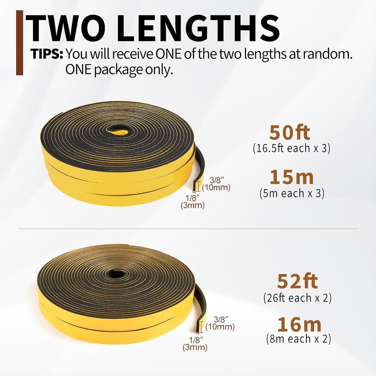 Yotache Self Adhesive Foam Gasket Tape 1/2" W X 1/2" T (New Adhesive Craft) for Doors Soundproofing Weather Seal Strip Insulation, 13 Ft Length
