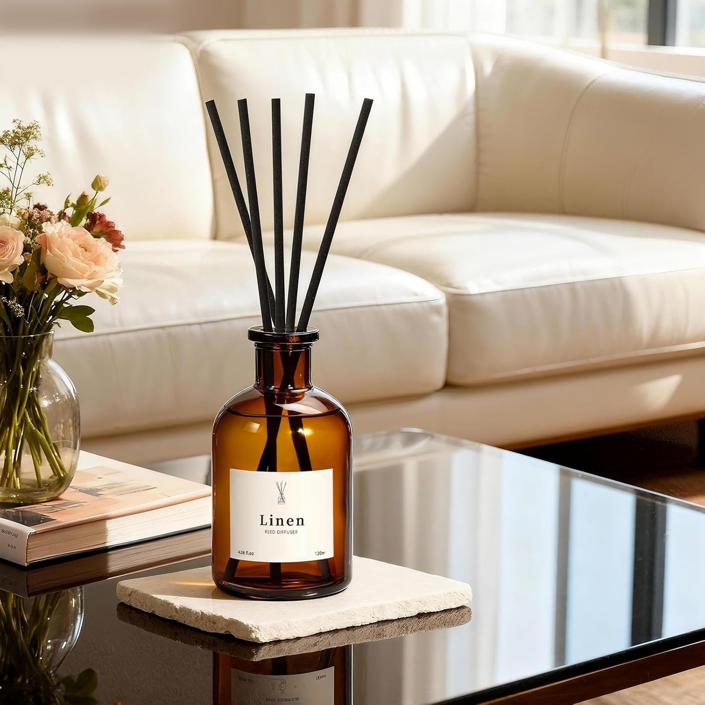 Reed Diffuser Set, 8.12 fl.oz Citrus Scent Oil Diffuser with Sticks, Long-Lasting Home Fragrance Reed Diffuser for Bathroom Shelf Decor, Air Freshener Room Diffuser, 2 Pack