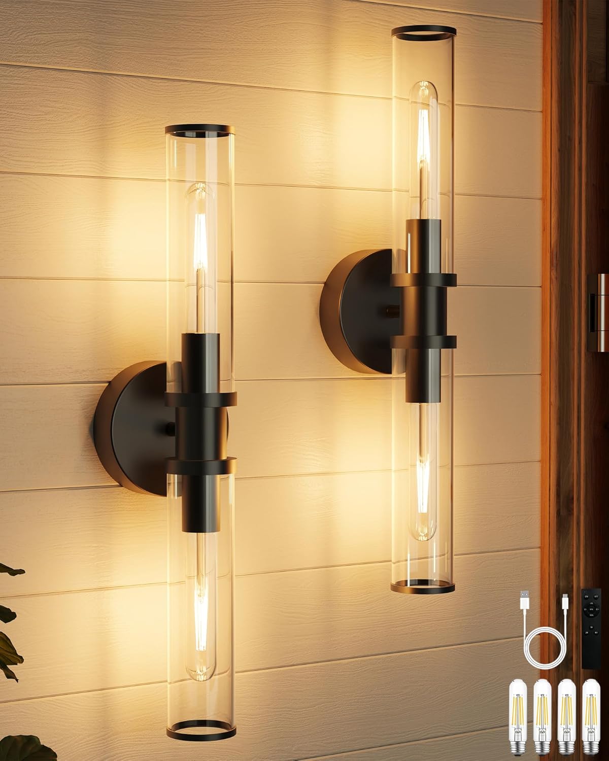 Wireless Wall Sconces with Remote Control, Battery Operated Wall Sconce Set of 2 with Timer, Gold Rechargeable Dimmable Glass Wall Lights for Living Room Bedroom Hallway Entryway 3000K, 20.5 Inch