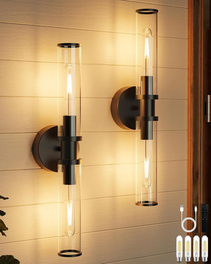 Wireless Wall Sconces with Remote Control, Battery Operated Wall Sconce Set of 2 with Timer, Gold Rechargeable Dimmable Glass Wall Lights for Living Room Bedroom Hallway Entryway 3000K, 20.5 Inch