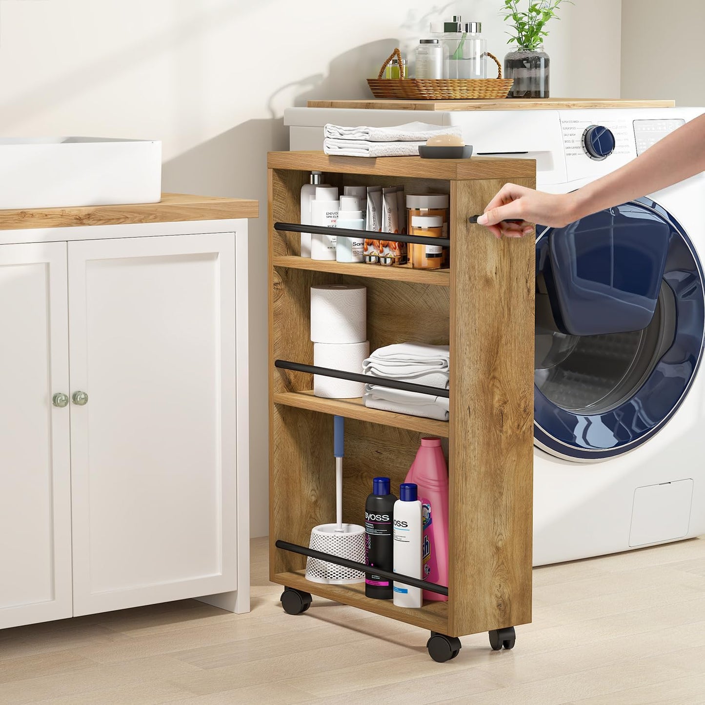 Tribesigns Slim Storage Cart, Rolling Narrow Kitchen Cart on Wheels for Small Place, 4-Tier Slide Out Slim Utility Cart Skinny Laundry Cart with Handle for Kitchen, Bathroom, Laundry