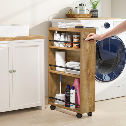 Tribesigns Slim Storage Cart, Rolling Narrow Kitchen Cart on Wheels for Small Place, 4-Tier Slide Out Slim Utility Cart Skinny Laundry Cart with Handle for Kitchen, Bathroom, Laundry