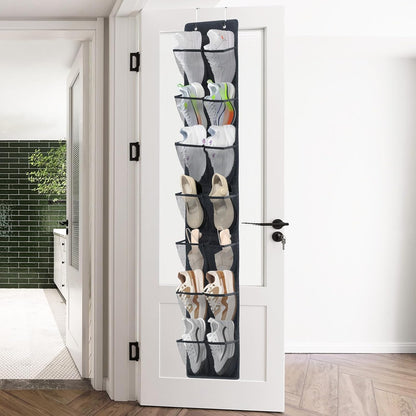 PVWSG Over The Door Shoe Organizer, 14 Large Mesh Pockets Hanging Shoe Rack for Closet Organizers and Storage, White, 2-pack (white)