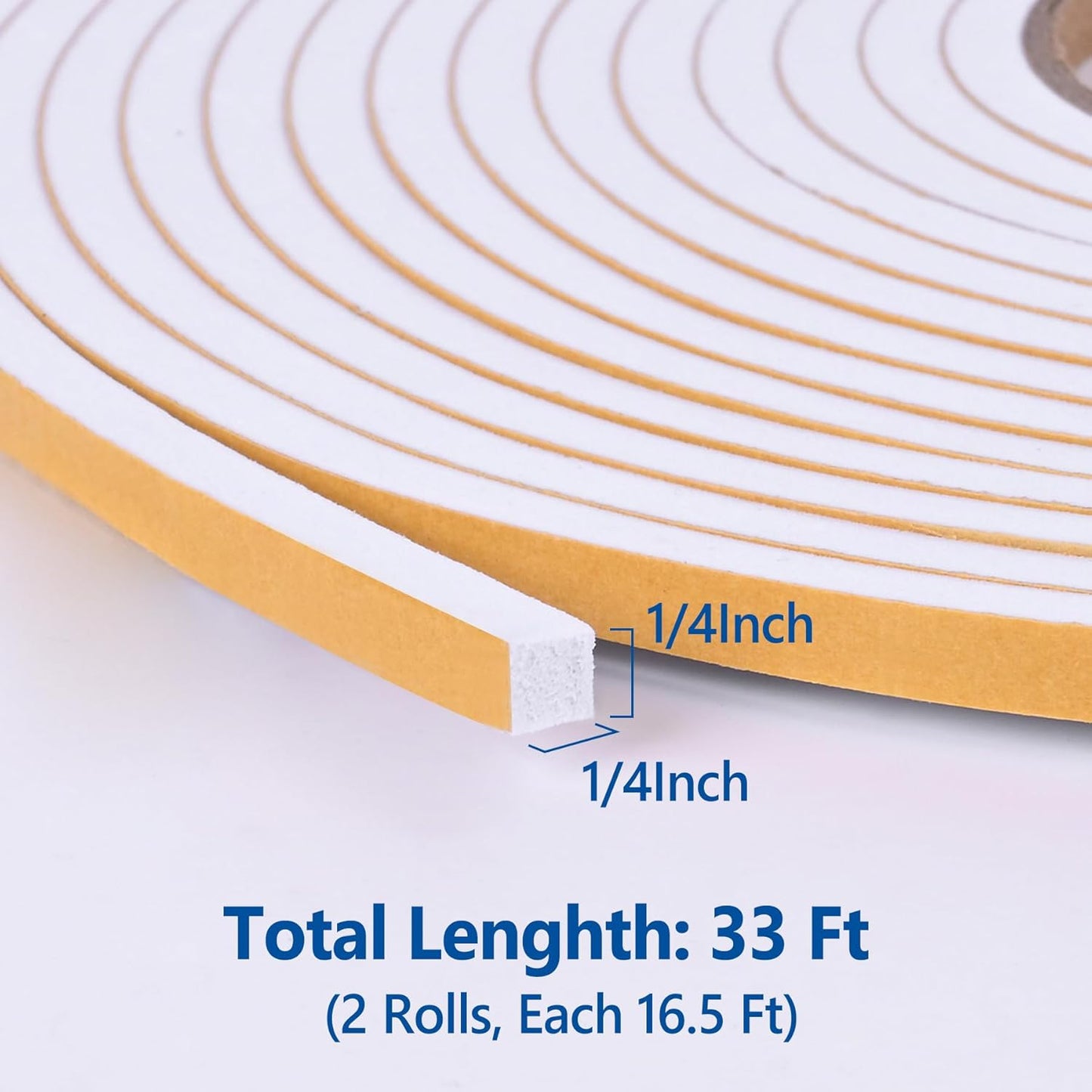 Self Adhesive Foam Tape Weatherstrip 1/2in x 1/4in x 42Ft High Density Foam Insulation Strips Foam Seal Weather Stripping with Strong Adhesive for Door and Window Sound Isolation Soundproofing, White