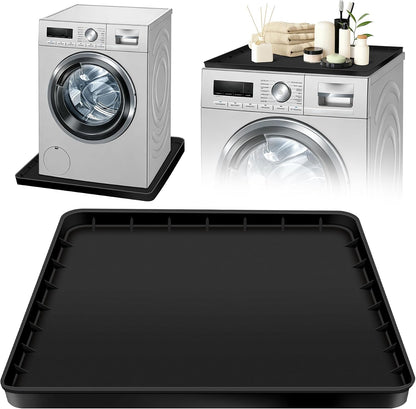ToLanbbt 27" x 27" Washing Machine Drain Pan Mat, Soft Silicone Washer Drip Tray with 0.78" Raised Edge, Water-Proof Anti-Vibration Leak-Proof Floor Protector for Under Washer, Dryer, Fridge (Gray)