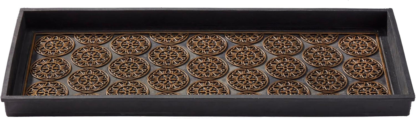 HF by LT Jasmine Premium Rubber Boot Tray, 34 x 14 inches, Heavy Duty Vulcanized Rubber Design, One-Piece Seamless Construction, Year Round Use Indoors/Outdoors, Black with Brushed Copper