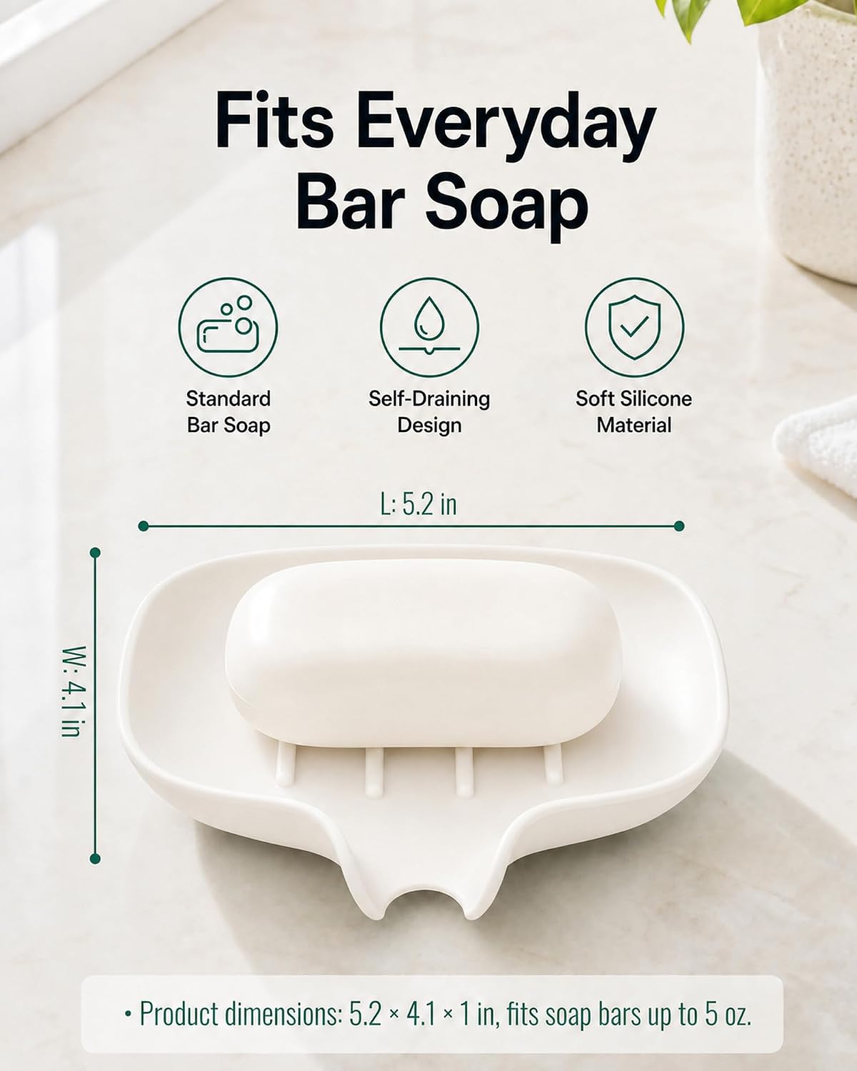 3 Pack Silicone Soap Dish with Drain, Bar Soap Holder for Shower/Bathroom, Self Draining Waterfall Soap Tray/Saver for Kitchen, Keep Soap Dry, Easy to Clean