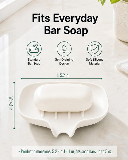3 Pack Silicone Soap Dish with Drain, Bar Soap Holder for Shower/Bathroom, Self Draining Waterfall Soap Tray/Saver for Kitchen, Keep Soap Dry, Easy to Clean