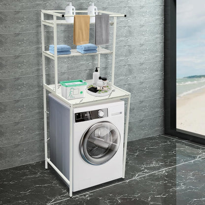 Washer and Dryer Storage Rack, 3 Tier Over The Washer and Dryer Storage Shelf Bathroom Space Saving Organizer Shelves Space Saver Standing Rack for Bathrooms, Laundry Rooms (White+Marble)